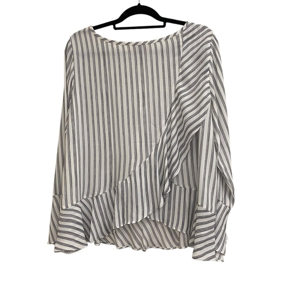 LOFT Women's Striped Long Sleeve Ruffle Hem Blouse - Picture 3 of 6